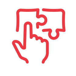 icon of a hand pointing to puzzle pieces