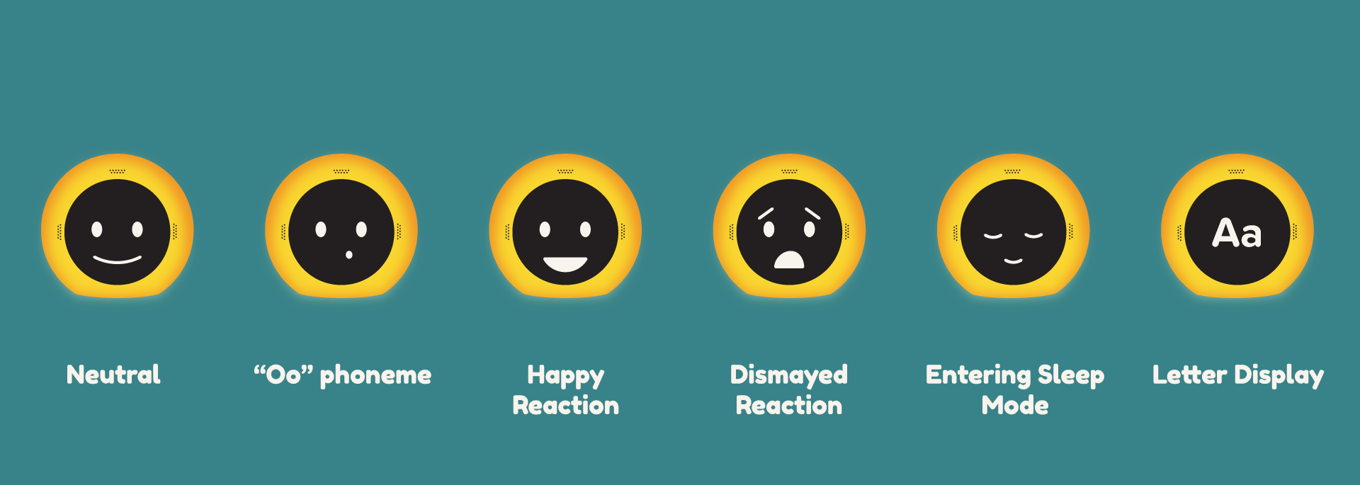 assorted expressions of the Book Buddy's screen interface