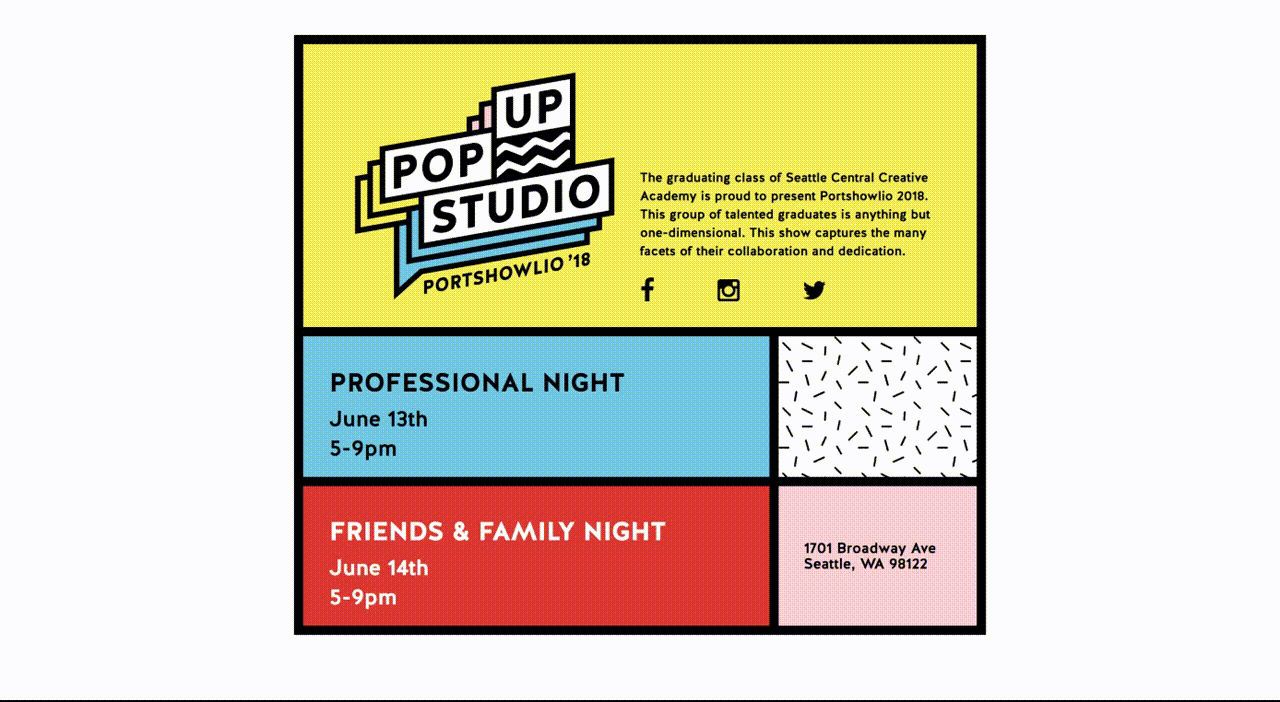 animated image of the Pop-Up Studio Portshowlio '18 logo