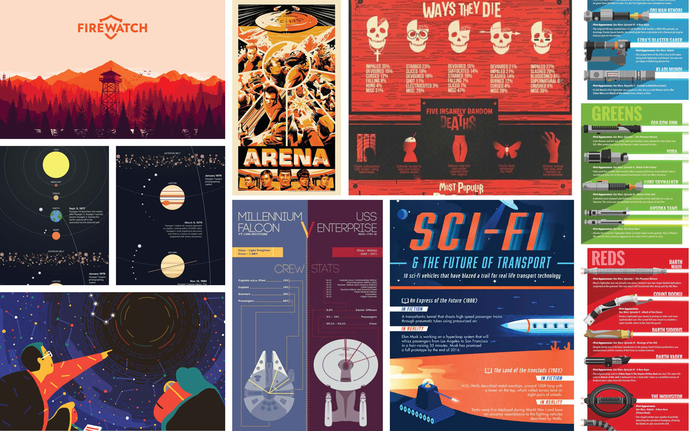 image of project mood board, featuring vector illustration in bold, saturated colors